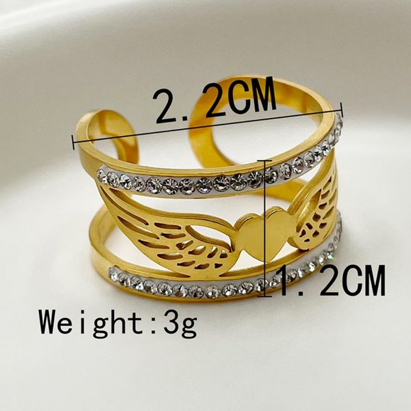3/$35 Gold Plated Heart Wings Open Ring Stainless Cubic Zirconia Diamond - Picture 4 of 6